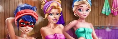 Na Sauna com a Ladybug, a Super Barbie e a Elsa